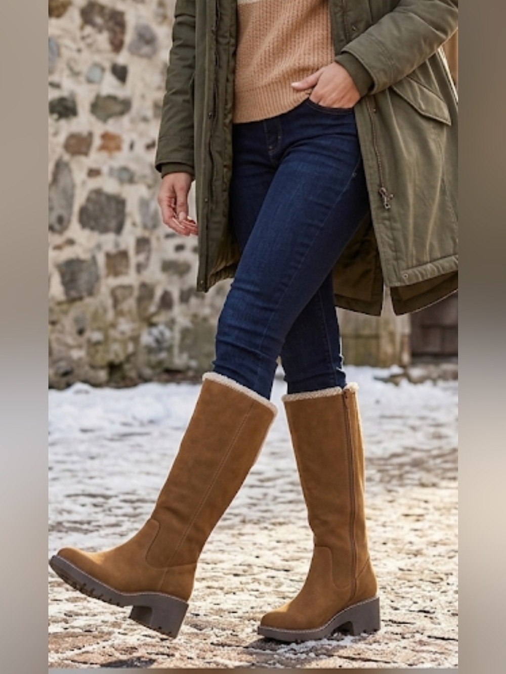 Baretraps Dalary Knee High Boots Faux Shearling Block Heel Zip NWT Size 7.5 Cozy
